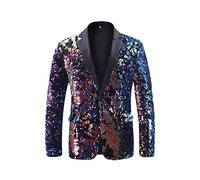 CARFFIV Veste de Costume Tendance pour Homme - Motif coloré à Paillettes (S, Blue)