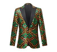 CARFFIV Veste de Costume Tendance pour Homme - Motif coloré à Paillettes (XS, Green)