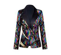 CARFFIV Vestes à manches longues à paillettes à double boutonnage pour femme, multicolore, S