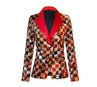 CARFFIV Vestes à Manches Longues à Paillettes à Double Boutonnage pour Femme,Plaid,XL