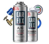 CARFIX recharge gaz de remplacement r134a, réfrigérant de remplacement r134a pour climatisation automobile - 1 boîte de réfrigérant 3en1 R134a, 235g, tuyau avec manomètre et rafraîchisseur d'air