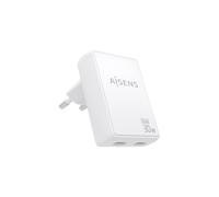 CARGADOR AISENS GAN PARED ULTRA DELGADO 30W 2XUSB-C PD3.0 QC4.0 BLANCO