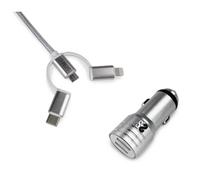Cargador Coche Subblim Alum 2.4a + Cable 3 In1 Silver