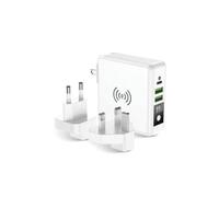 Cargador De Red 4 En 1 (2x Usb 3a, 1x Usb-C Y Carga Inalámbrica Quick Charge 3.0) Blanco