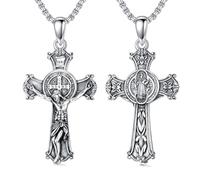 Cargari Collier avec pendentif en argent sterling 925 St Michel/St Raphael/St Jude/St Christophe/St Benoît Crucifix religieux Amulette Bijoux Cadeau pour homme et femme, 25*35mm/0.98*1.37in (pendant