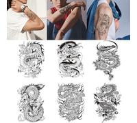 CARGEN 6 Feuilles Tatouage Bras Tatouage Semi-Permanent Tatouages Temporaires Grand Poignet Dragon Encre Autocollant, Grand, Imperméable, Longue Durée, Gravure Tatouage Autocollant Corps Autocollant