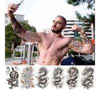 CARGEN 6 Feuilles Tatouage Bras Tatouage Semi-Permanent Tatouages Temporaires Grand Poignet Dragon Encre Autocollant, Grand, Imperméable, Longue Durée, Gravure Tatouage Autocollant Corps Autocollant