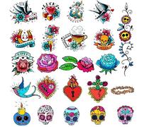 CARGEN Cool Classic Temporary Tattoos Old School Tattoos Fake Tattoos Realistic Waterproof Skull Sword Bird Rose Script Tattoos for Adults Women Men and Kids