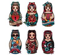 CARGEN Tatouages Temporaires Classiques - Autocollants Vintage Traditionnels de la Vieille École Sailor Jerry Fleur Rose Ladyface Hirondelle Papillon Épée Ancre Tatouage Temporaire Faux Tatouage