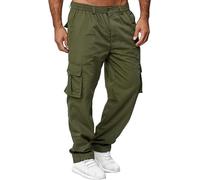 Cargo Pants for Men Relaxed Fit Straight Leg Elastic Waist Multi Pocket (Army Green,Grand)