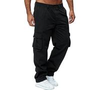 Cargo Pants for Men Relaxed Fit Straight Leg Elastic Waist Multi Pocket (Black,M)