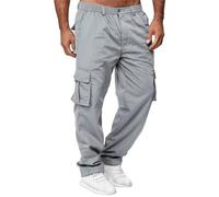 Cargo Pants for Men Relaxed Fit Straight Leg Elastic Waist Multi Pocket (Gray,TG)