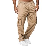 Cargo Pants for Men Relaxed Fit Straight Leg Elastic Waist Multi Pocket (Khaki,3TG)