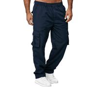 Cargo Pants for Men Relaxed Fit Straight Leg Elastic Waist Multi Pocket (Navy,Grand)