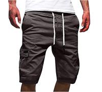 Cargo Short Homme été Coton Shorts et Bermuda Pantacourt Casual Multi Poches Respirant Pantacourt Hommes Pas Cher Short de Sport Taille Élastique Court Pantalon avec Cordon de Serrage