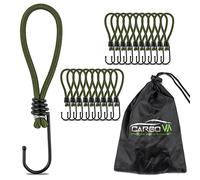 CargoVA® - 20 Tendeur Elastique de Tension avec Crochet et Sac Pratique - Crochets D'extenseur pour Bâches et Filets Vert Olive - Sandow Elastique Longueur 15cm [20 pièces]