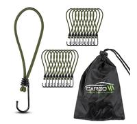 CargoVA® - 20 Tendeur Elastique de Tension avec Crochet et Sac Pratique - Crochets D'extenseur pour Bâches et Filets Vert Olive - Sandow Elastique Longueur 18cm [20 pièces]