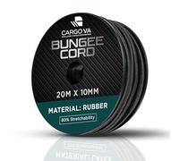 CargoVA - Corde élastique 10mm 20m Noire - Corde Extensible 80% d’élasticité - Corde résistante aux intempéries pour remorques, voiles d'ombrage, bâches, etc.