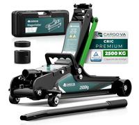CargoVA - Cric hydraulique 2,5T - Certifié TÜV - Plage de levage 85-380mm - Extra plat pour voitures surbaissées - Cric rouleur avec patins en caoutchouc [Valise]