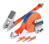 CargoVA® Lot de 4 Sangle a Cliquet Robustes de 800 kg, Certifiées TÜV/GS et DIN Sangle Arrimage, Largeur 25 mm, Sangles à Cliquer Idéales pour Les Applications Professionnelles (6 m)