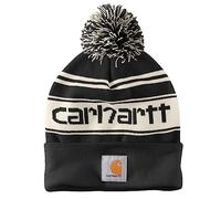 Carhartt Bonnet en tricot avec logo à pompon pour homme, Noir/blanc chiné, Taille unique