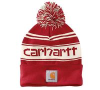 Carhartt Bonnet en tricot avec logo à revers pour homme, Rouge/blanc d'hiver chiné, Taille unique