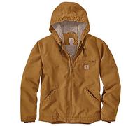 Carhartt Men's Big & Tall Relaxed Fit Washed Duck Sherpa-Lined Jacket, Brown, Medium