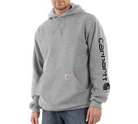 Carhartt Men's Midweight Sleeve Logo Hooded Sweatshirt (Regular and Big & Tall Sizes), Heather Gray/Black, Large/Tall