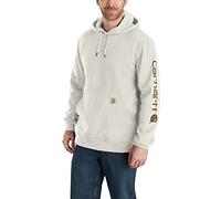 Carhartt Sweat-Shirt mi-épais avec Logo imprimé sur la Manche Coupe Ample Capuche, Blanc, S Homme