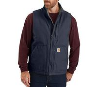 Carhartt Veste sans manches pour homme, coupe ample, en toile lavée, doublée en Sherpa, avec col montant, bleu marine, Large