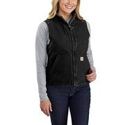 Carhartt Women's Loose Fit Washed Duck Sherpa-Lined Mock Vest, Black, Small