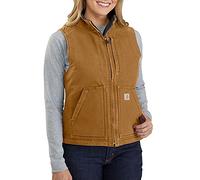 Carhartt Women's Loose Fit Washed Duck Sherpa-Lined Mock Vest, Brown, Extra Small