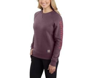 Carhartt Women's Relaxed Fit Midweight Crewneck Block Logo Sleeve Graphic Sweatshirt, BlackBerry Heather, Large