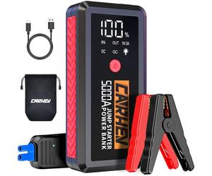 CARHEV Booster Batterie Voiture 5000A, 26800mAh Démarreur Batterie Voiture (Jusqu’à 8.0L Essence & 8.0L Diesel), 12V Portable Jump Starter avec Pinces de Sûreté Intelligentes, Lampe à LED, Écran LCD