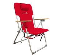 Caribbean Joe Chaise de Plage Pliante, 4 Positions, Sac à Dos Portable, Chaise de Camping Pliable avec appuie-tête, Porte-gobelet et accoudoirs en Bois, Rouge, 85,1 x 7,6 x 63,5 cm (l x H x H)