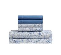 CARIBBEAN JOE Parure de lit 6 pièces avec taies d'oreiller rafraîchissantes, Poches Profondes de 25,4 cm, Motif Plage Tropicale côtière, lit Double, Toile Tropicale Bleue