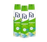 Fa Lot de 3 déodorants en spray Caribbean Wave (3 x 150 ml) au parfum exotique frais du citron, déodorant sans aluminium pour jusqu'à 48 h de protection, ne laisse aucun résidu de déodorant sur les