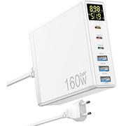 Caricatore USB C, 160W GaN 6-Port Chargeur Rapide avec LED Display, Chargeur Secteur Multiple avec 3 USB-C et 3 USB-A PPS PD 3.0 für Macbook Pro/Air Laptop iPhone iPad Samsung
