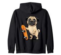 Caricature de Carlin avec Skateboard Illustration Sweat à Capuche