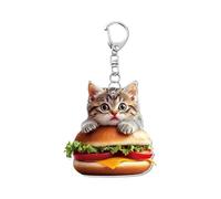 Caricature de porte-clés de caresses | Clé à clé plate pour clés de voiture, pendentif de sac d'école en acrylique, pendentif de sac à main de chat hamburger portable pour garçons, filles, A, Consulte