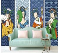 Caricatures Dessin À La Main Belles Femmes Chant Et Danse Personnages Série De Quatre 3D Papier Peint Texture Soyeuse Intissé Salle à Manger Bureau D'étude Canapé Chambre Salon TV Mur-250cm×170cm