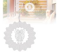 Carillon à vent 3D en acier inoxydable à suspendre en forme de hibou VyL313 (argent, 15 cm x 15 cm)