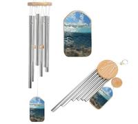 Carillon à vent bleu marine ondulé pour l'extérieur 52,1 cm Grand carillon à vent en aluminium avec 6 tubes accordés pour créer une atmosphère zen pour terrasse, cour, porche, jardin