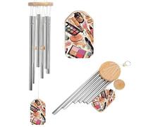 Carillon à vent commémoratif en aluminium à suspendre sur le thème des cosmétiques et du maquillage - Cadeau de condoléances pour femme et homme - Pour anniversaire, jardin, terrasse, porche, maison