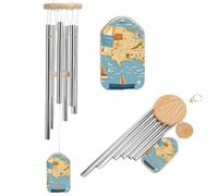 Carillon à vent commémoratif en forme de carte nautique pour extérieur - 52,1 cm - 6 tubes en aluminium - Carillon éolien de condoléances - Décoration de jardin, terrasse, pelouse, cadeau de deuil