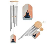 Carillon à vent commémoratif en forme de femme à la peau claire assise dans une pose méditative avec 6 tubes en aluminium pour décoration de jardin