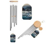 Carillon à vent en métal à suspendre Mountains Meet The Sea - Carillon à vent commémoratif en aluminium - Ton profond - Décoration de jardin, terrasse, balcon, cadeau de condoléances pour maman, femme