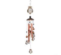 Carillon à vent en métal avec grand hibou et six petits pendentifs en forme de chouette conçu pour créer des sons apaisants pour les jardins, balcons, espaces intérieurs et méditation