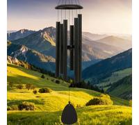 Carillon à Vent Extérieur Suspendu, Carillon à Vent Jardin avec Carte de Vœux, 6 Tubes Aluminium, Design Minimaliste Moderne, Noir, 32 Pouces (81 cm), Gamme Pentatonique Mi