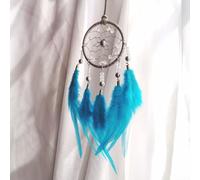 Carillon à vent fait à la main en plumes avec attrape-rêves pour décoration de pièce tranquille et signification culturelle (bleu)
